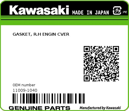 Product image: Kawasaki - 11009-1040 - GASKET, R.H ENGIN CVER  0