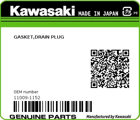 Product image: Kawasaki - 11009-1152 - GASKET,DRAIN PLUG  0