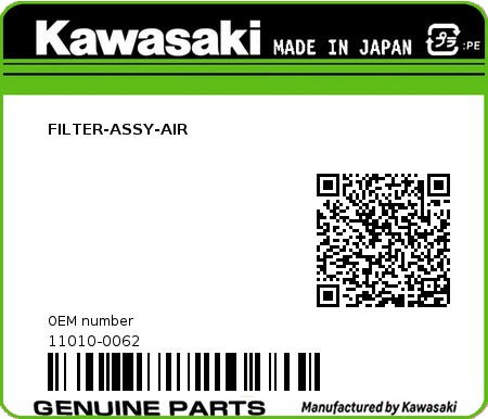 Product image: Kawasaki - 11010-0062 - FILTER-ASSY-AIR  0