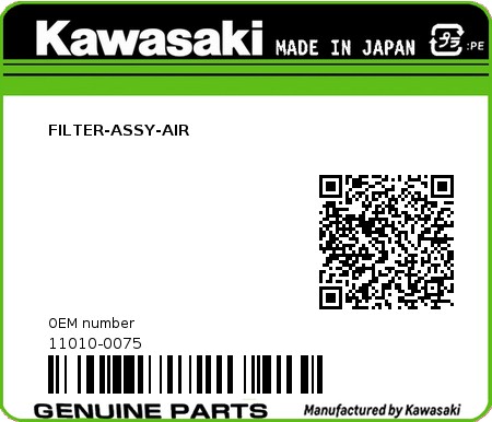 Product image: Kawasaki - 11010-0075 - FILTER-ASSY-AIR  0