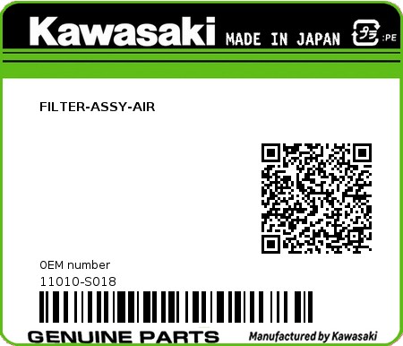Product image: Kawasaki - 11010-S018 - FILTER-ASSY-AIR  0