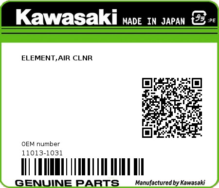 Product image: Kawasaki - 11013-1031 - ELEMENT,AIR CLNR  0