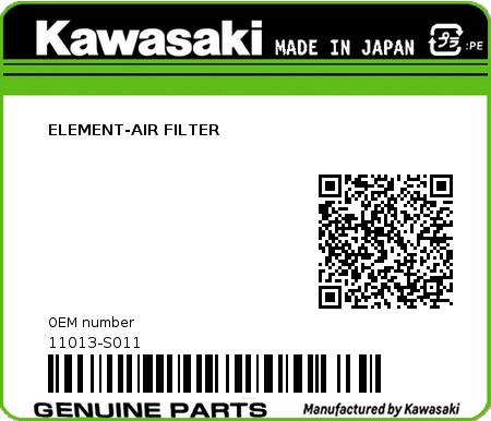 Product image: Kawasaki - 11013-S011 - ELEMENT-AIR FILTER  0