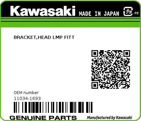 Product image: Kawasaki - 11034-1693 - BRACKET,HEAD LMP FITT  0