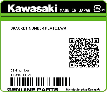 Product image: Kawasaki - 11046-1164 - BRACKET,NUMBER PLATE,LWR  0