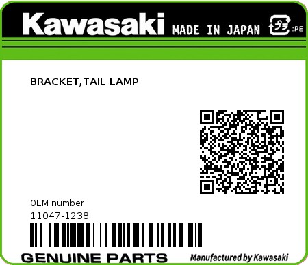 Product image: Kawasaki - 11047-1238 - BRACKET,TAIL LAMP  0