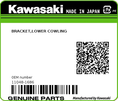 Product image: Kawasaki - 11048-1686 - BRACKET,LOWER COWLING  0