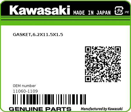 Product image: Kawasaki - 11060-1109 - GASKET,6.2X11.5X1.5  0