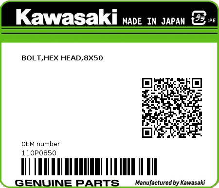 Product image: Kawasaki - 110P0850 - BOLT,HEX HEAD,8X50  0