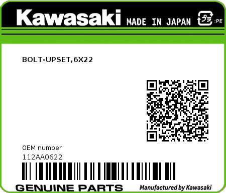 Product image: Kawasaki - 112AA0622 - BOLT-UPSET,6X22  0