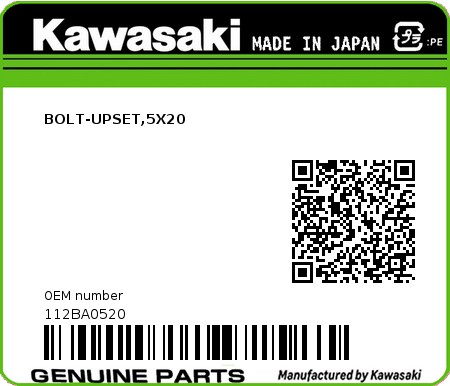 Product image: Kawasaki - 112BA0520 - BOLT-UPSET,5X20  0