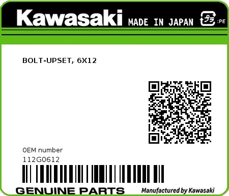 Product image: Kawasaki - 112G0612 - BOLT-UPSET, 6X12  0