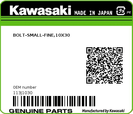 Product image: Kawasaki - 113J1030 - BOLT-SMALL-FINE,10X30  0