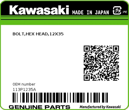 Product image: Kawasaki - 113P1235A - BOLT,HEX HEAD,12X35  0