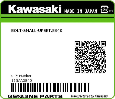 Product image: Kawasaki - 115AA0840 - BOLT-SMALL-UPSET,8X40  0