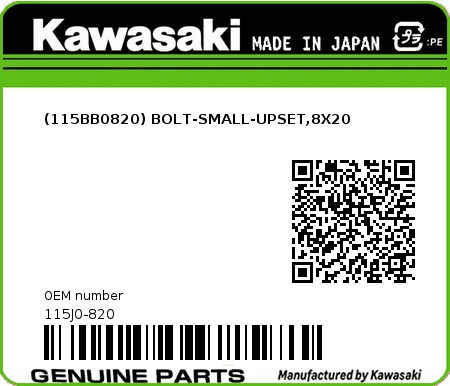 Product image: Kawasaki - 115J0-820 - (115BB0820) BOLT-SMALL-UPSET,8X20  0