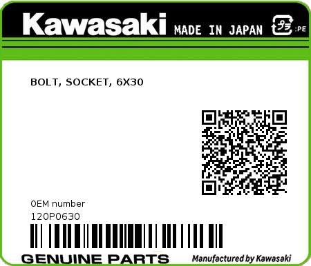 Product image: Kawasaki - 120P0630 - BOLT, SOCKET, 6X30  0