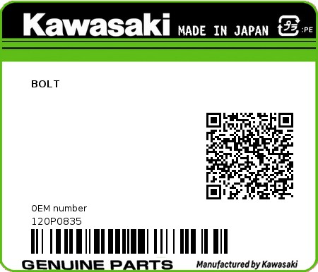 Product image: Kawasaki - 120P0835 - BOLT  0