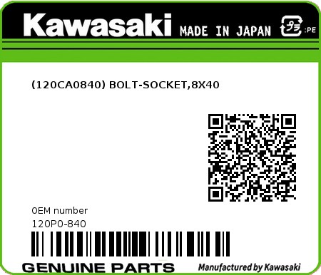 Product image: Kawasaki - 120P0-840 - (120CA0840) BOLT-SOCKET,8X40  0