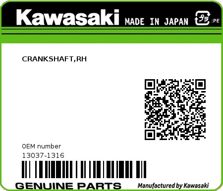 Product image: Kawasaki - 13037-1316 - CRANKSHAFT,RH  0