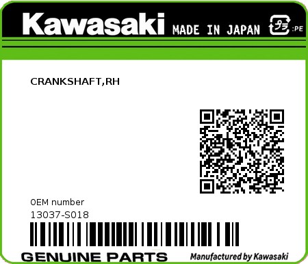 Product image: Kawasaki - 13037-S018 - CRANKSHAFT,RH  0