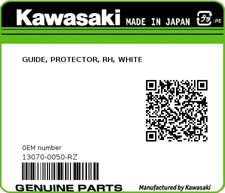 Product image: Kawasaki - 13070-0050-RZ - GUIDE, PROTECTOR, RH, WHITE  0