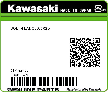 Product image: Kawasaki - 130B0625 - BOLT-FLANGED,6X25  0