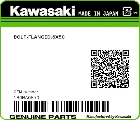 Product image: Kawasaki - 130BA0650 - BOLT-FLANGED,6X50  0