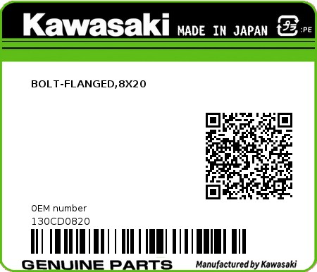 Product image: Kawasaki - 130CD0820 - BOLT-FLANGED,8X20  0