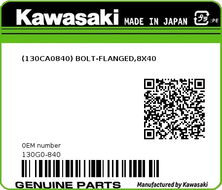Product image: Kawasaki - 130G0-840 - (130CA0840) BOLT-FLANGED,8X40  0