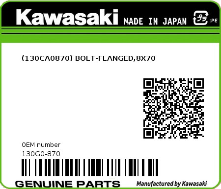 Product image: Kawasaki - 130G0-870 - (130CA0870) BOLT-FLANGED,8X70  0