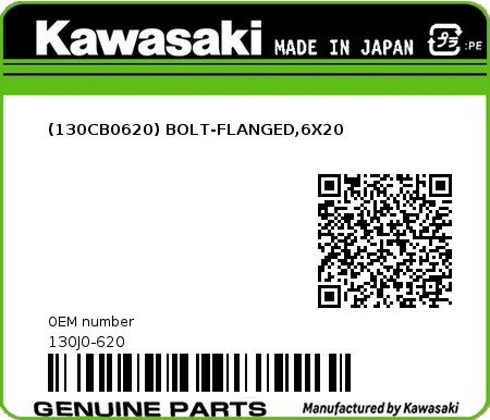 Product image: Kawasaki - 130J0-620 - (130CB0620) BOLT-FLANGED,6X20  0