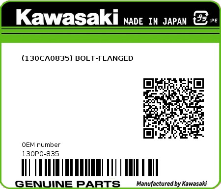 Product image: Kawasaki - 130P0-835 - (130CA0835) BOLT-FLANGED  0