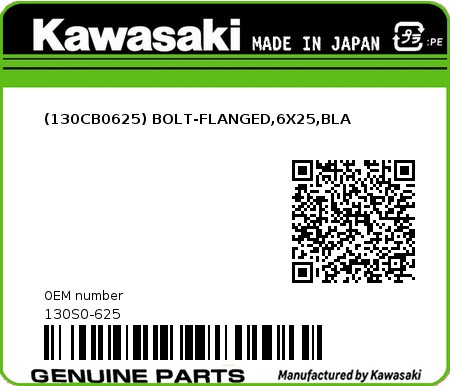 Product image: Kawasaki - 130S0-625 - (130CB0625) BOLT-FLANGED,6X25,BLA  0