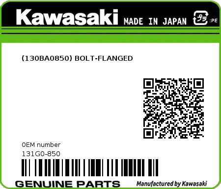 Product image: Kawasaki - 131G0-850 - (130BA0850) BOLT-FLANGED  0