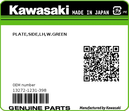 Product image: Kawasaki - 13272-1231-398 - PLATE,SIDE,LH,W.GREEN  0