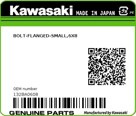 Product image: Kawasaki - 132BA0608 - BOLT-FLANGED-SMALL,6X8  0