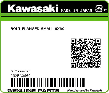 Product image: Kawasaki - 132BA0660 - BOLT-FLANGED-SMALL,6X60  0