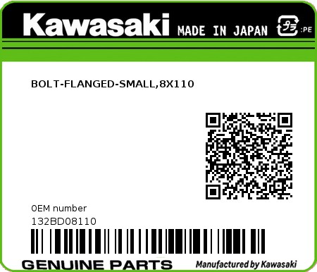 Product image: Kawasaki - 132BD08110 - BOLT-FLANGED-SMALL,8X110  0