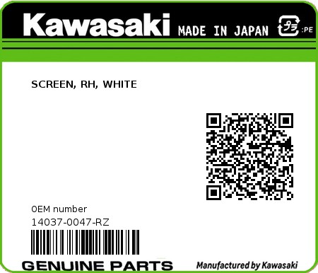 Product image: Kawasaki - 14037-0047-RZ - SCREEN, RH, WHITE  0