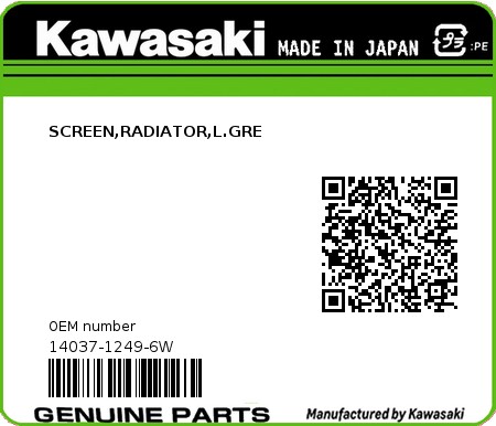 Product image: Kawasaki - 14037-1249-6W - SCREEN,RADIATOR,L.GRE  0