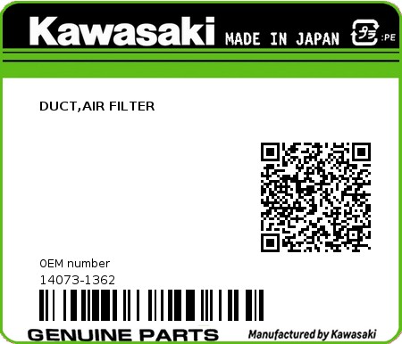 Product image: Kawasaki - 14073-1362 - DUCT,AIR FILTER  0