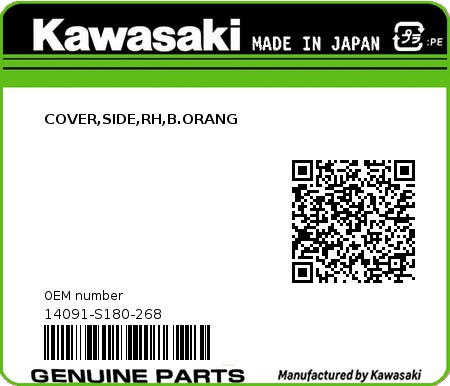Product image: Kawasaki - 14091-S180-268 - COVER,SIDE,RH,B.ORANG  0