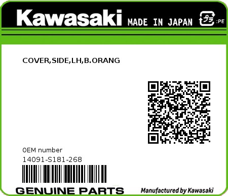 Product image: Kawasaki - 14091-S181-268 - COVER,SIDE,LH,B.ORANG  0