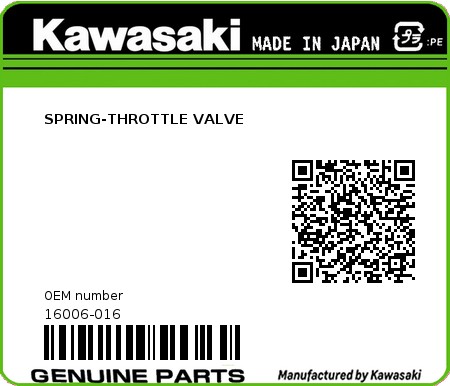 Product image: Kawasaki - 16006-016 - SPRING-THROTTLE VALVE  0