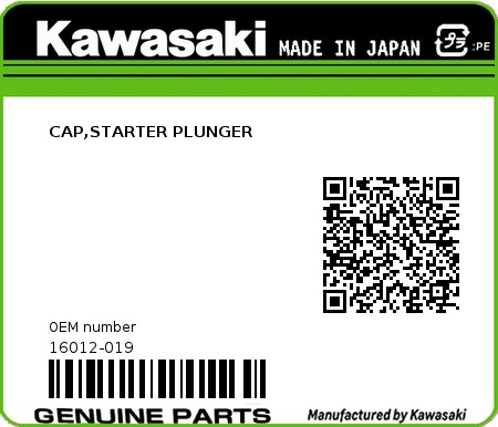 Product image: Kawasaki - 16012-019 - CAP,STARTER PLUNGER  0
