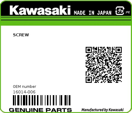 Product image: Kawasaki - 16014-006 - SCREW  0