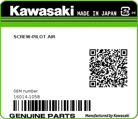 Product image: Kawasaki - 16014-1058 - SCREW-PILOT AIR  0