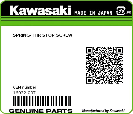 Product image: Kawasaki - 16022-007 - SPRING-THR STOP SCREW  0