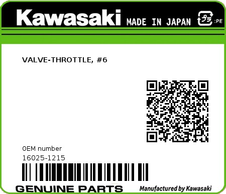 Product image: Kawasaki - 16025-1215 - VALVE-THROTTLE, #6  0